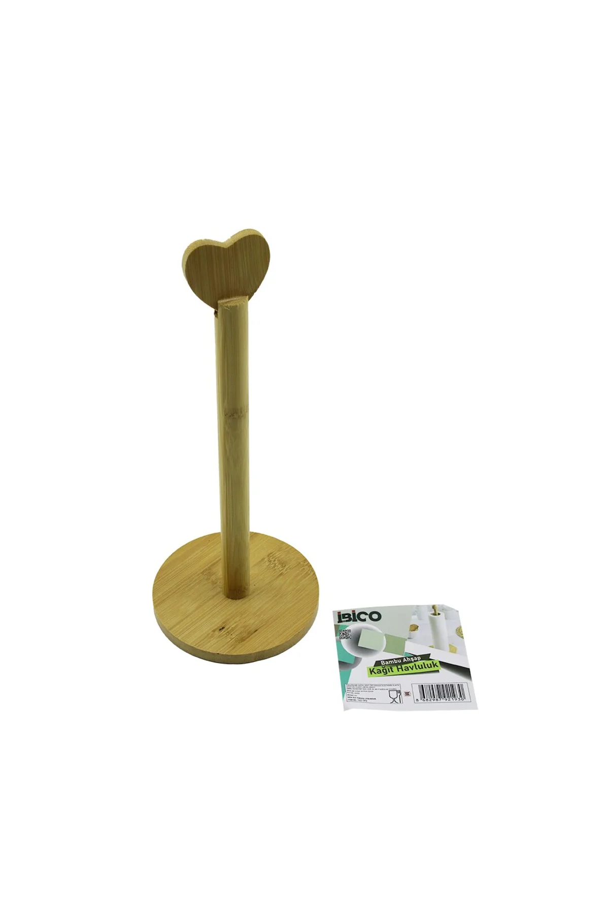 YUVARLAK ALTLIK - ÇAP=12CM AHŞAP BAMBU KAĞIT HAVLULUK KALP BAŞLI SAP=28.5CM (4741)