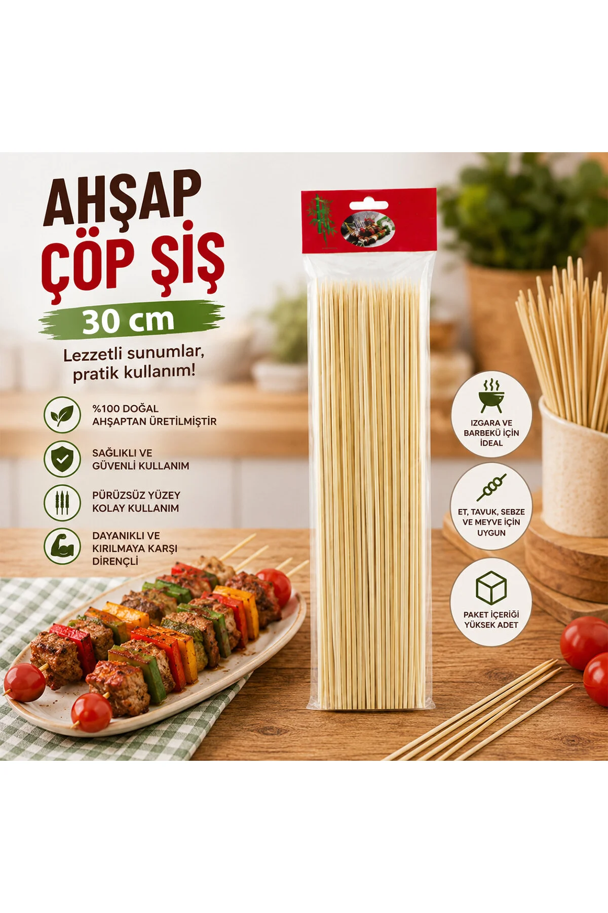 AHŞAP ÇÖP ŞİŞ 30CM 46PCS (4741)