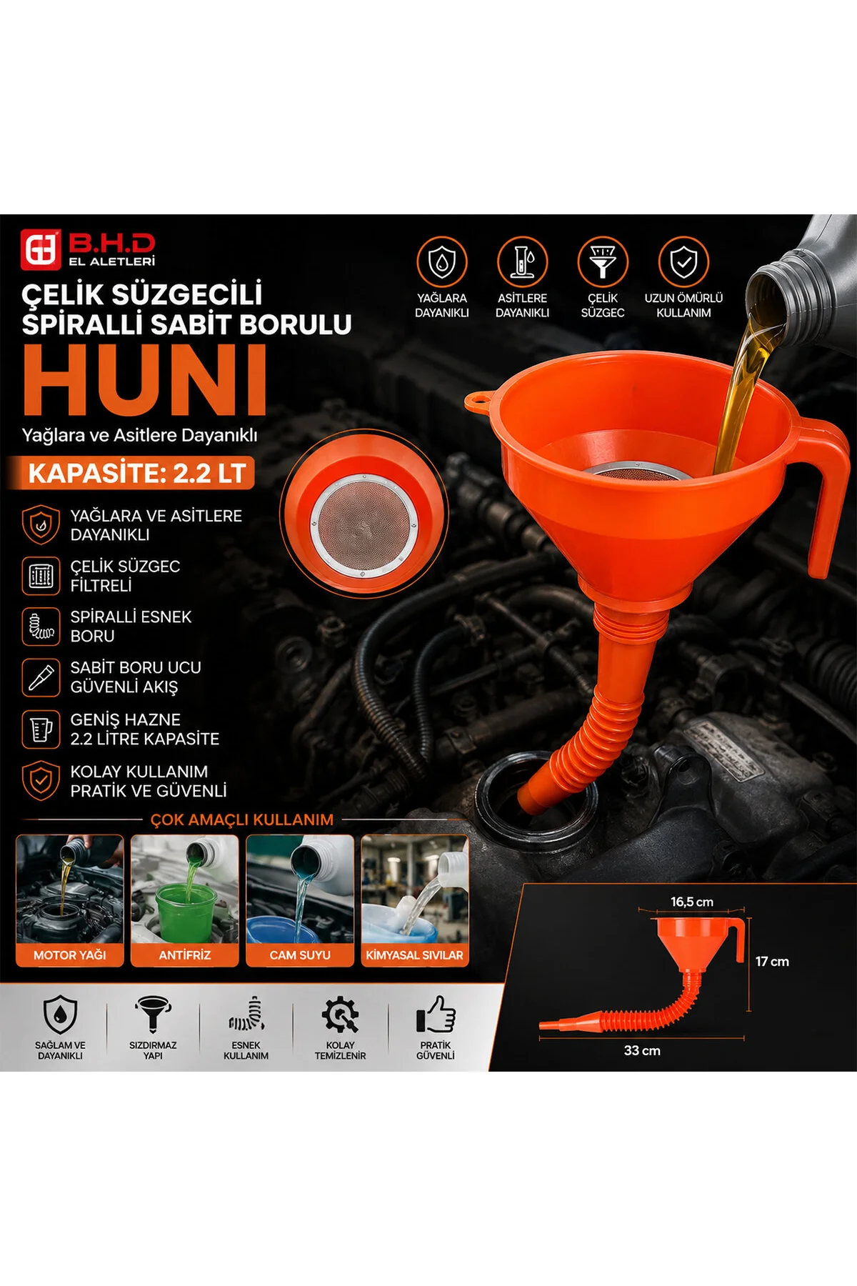 ÇELİK SÜZGEÇLİ SPİRALLİ HUNİ SABİT BORULU 2.2LT (4741) - Just Cheap Store Görsel 2