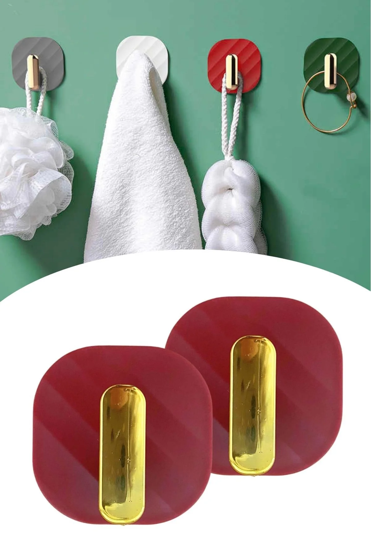 2li Yapışkanlı Retro Askılık Dolap Kapak Kulpu Kırmızı (4741) - Just Cheap Store Görsel 2