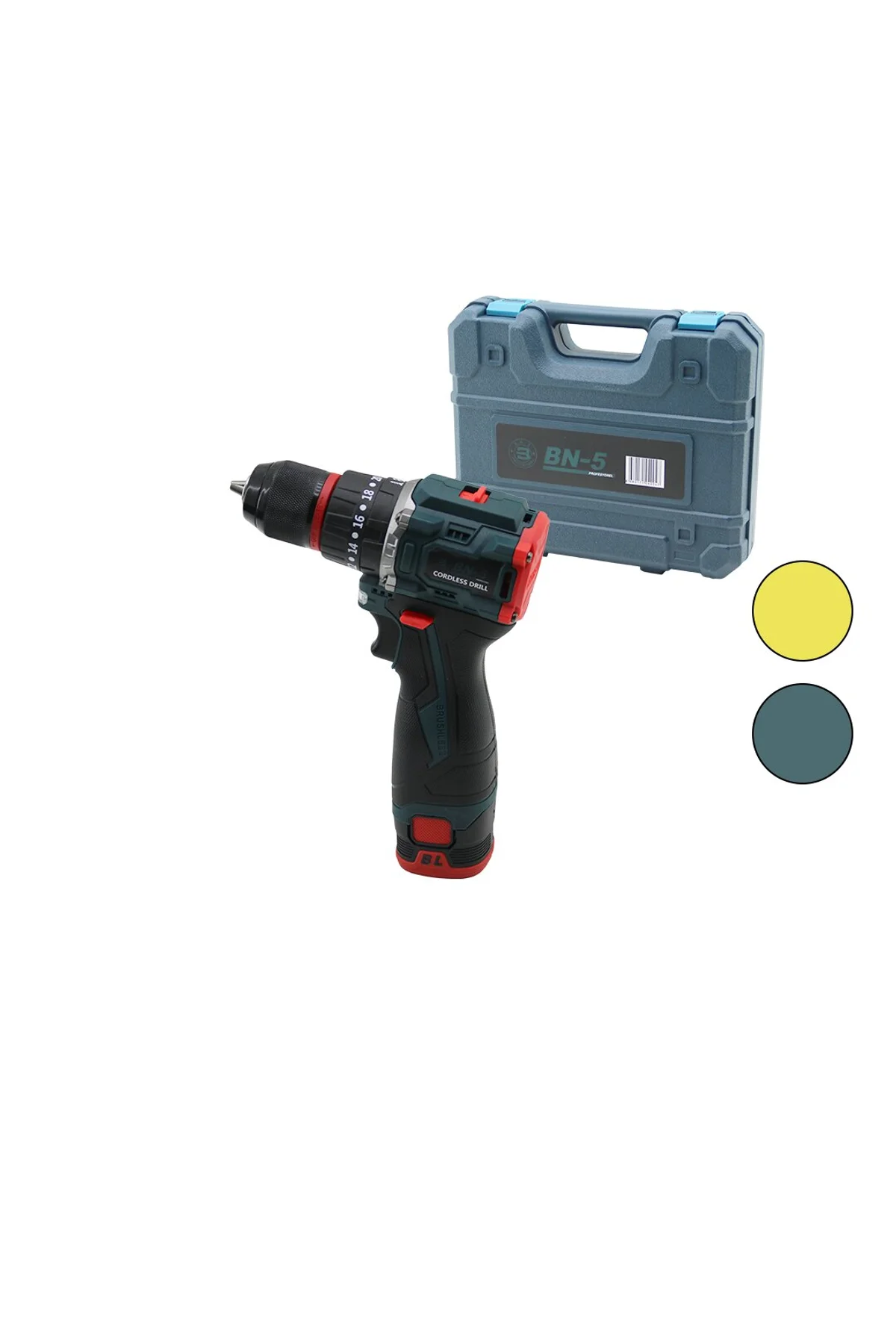 KÖMÜRSÜZ SARI VEYA MAVİ RENK ŞARJLI DARBELİ MATKAP - UÇ SETİ 1550 RPM24V - 5.0 Ah2-BATARYA (4741)