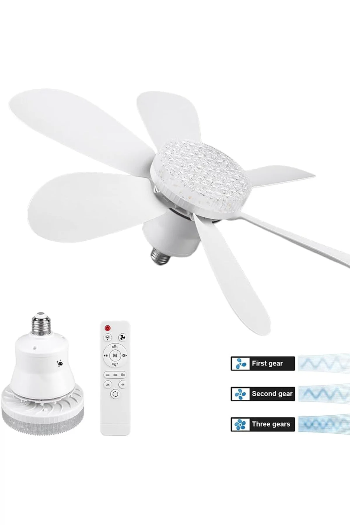 2İN1=TAVAN VANTİLATÖR - AVİZE LAMBA KUMANDALI 52CM SİNEK KOVUCU 6-BEYAZ PLASTİK KANAT 3-KADEME HIZ B - Just Cheap Store Görsel 2