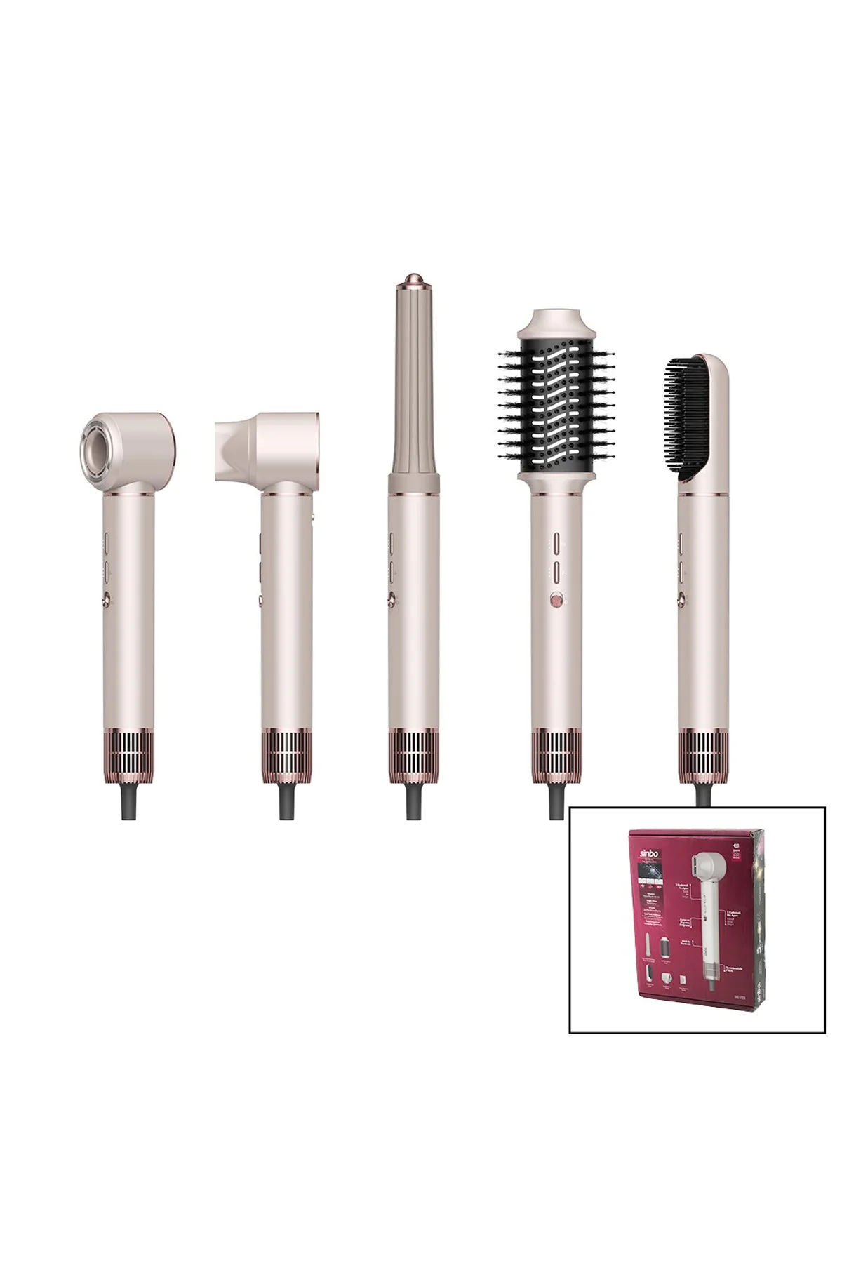 ROSE GOLD AİR BRUSH 5İN1=BUKLE-HACİMLE-DÜZLEŞTİR-2-FIRÇA SAÇ KURUTMA - ŞEKİL MAKİNESİ 1300W3-KDM.HIZ