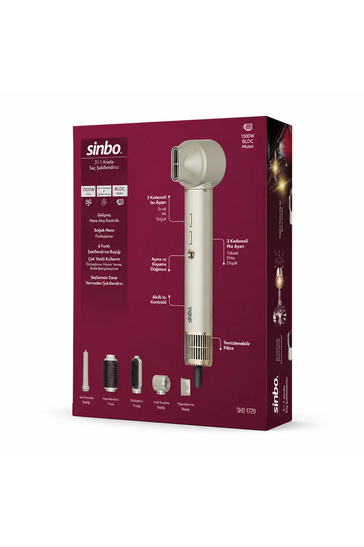 ROSE GOLD AİR BRUSH 5İN1=BUKLE-HACİMLE-DÜZLEŞTİR-2-FIRÇA SAÇ KURUTMA - ŞEKİL MAKİNESİ 1300W3-KDM.HIZ - Just Cheap Store Görsel 4