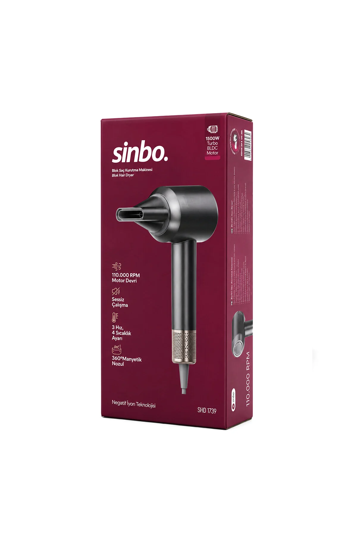 GRİ BLDC TURBO MOTOR SAÇ KURUTMA - ŞEKİL MAKİNESİ 1500W 3-KDM.HIZ 4-KDM.ISIAYAR=SICAK-ILIK-HAFİF-SOĞ - Just Cheap Store Görsel 2