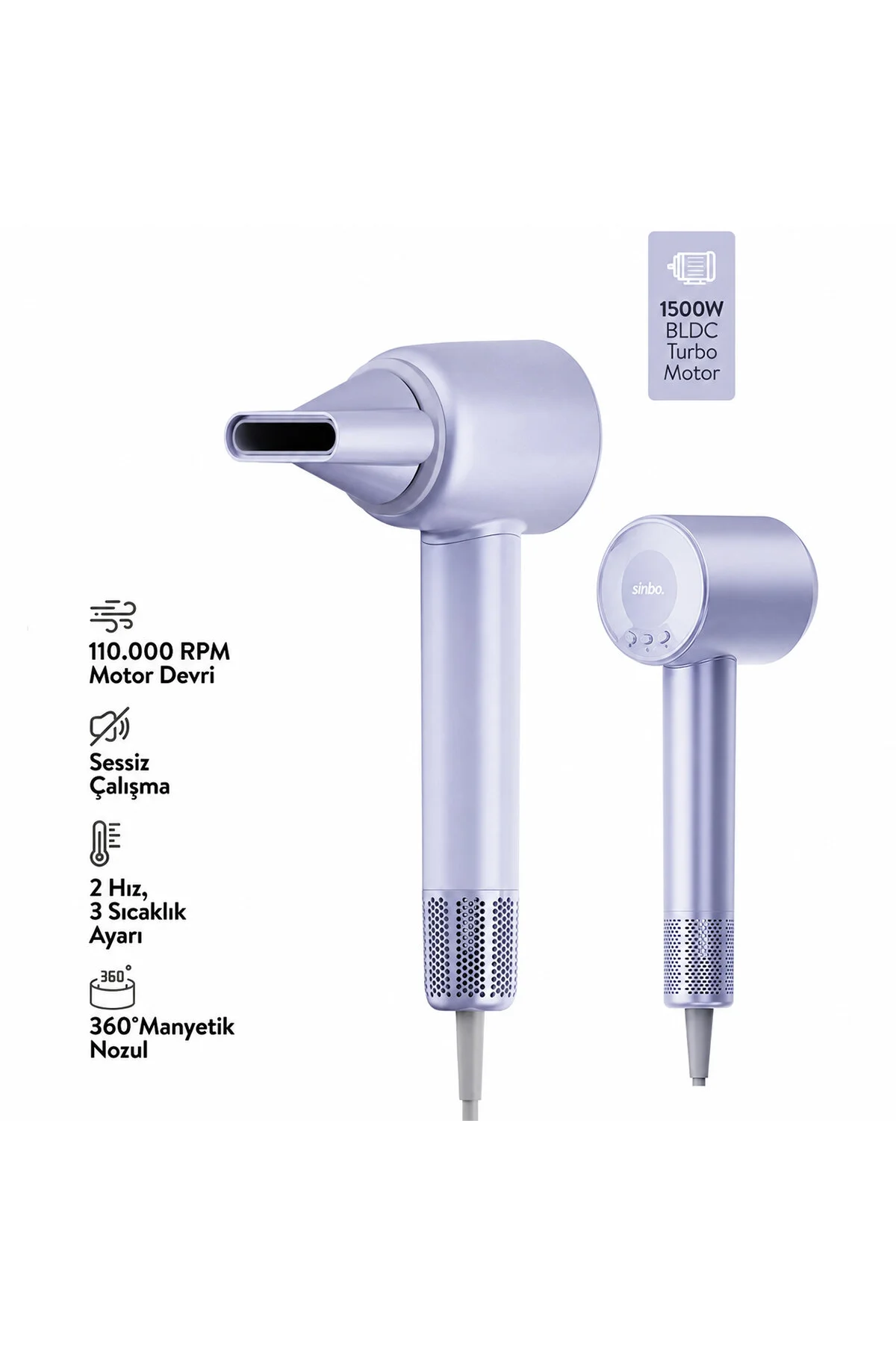 MAVİ BLDC TURBO MOTOR SAÇ KURUTMA - ŞEKİL MAKİNESİ 1500W 3-KDM.HIZ 4-KDM.ISIAYAR=SICAK-ILIK-HAFİF-SO