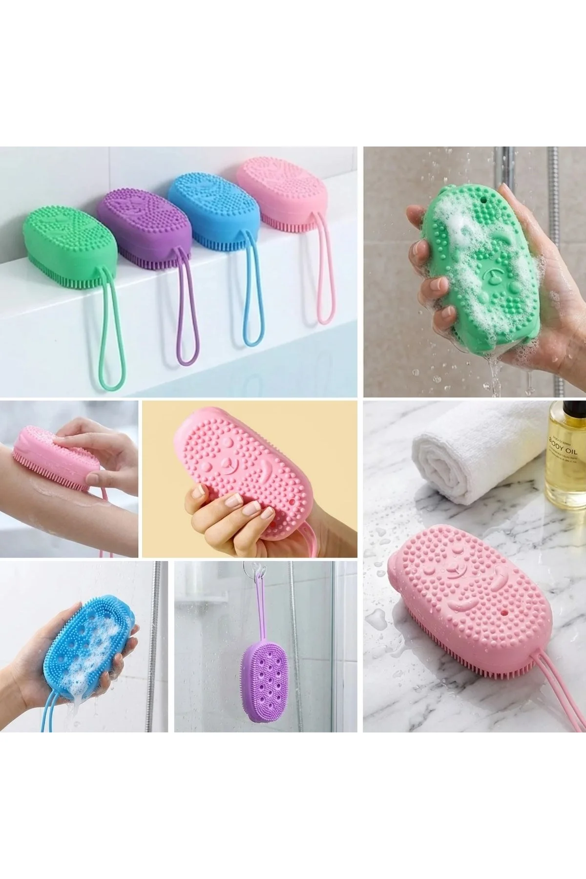 Peeling Etkili Süngerli Silikon Banyo Lifi – Asma Kancalı Duş Kesesi (4741) - Just Cheap Store Görsel 3