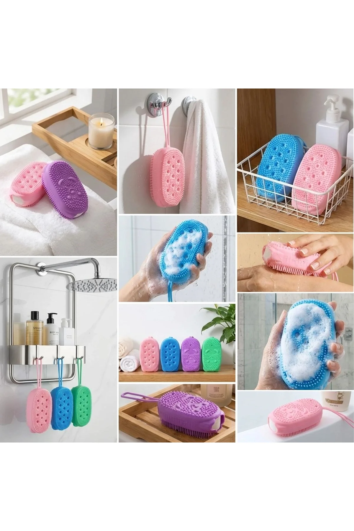 Peeling Etkili Süngerli Silikon Banyo Lifi – Asma Kancalı Duş Kesesi (4741) - Just Cheap Store Görsel 2