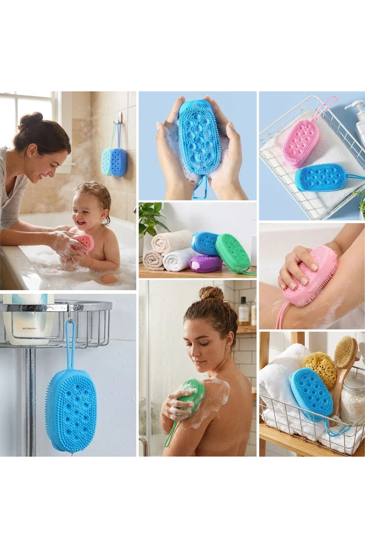 Peeling Etkili Süngerli Silikon Banyo Lifi – Asma Kancalı Duş Kesesi (4741) - Just Cheap Store Görsel 4