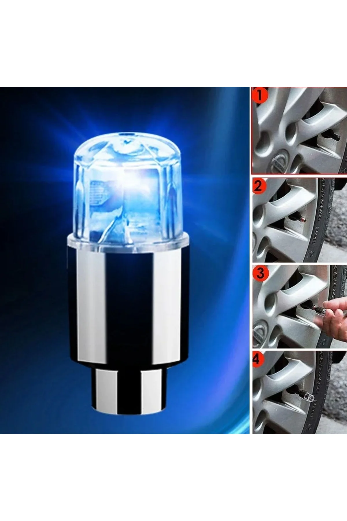 Araç ve Bisiklet İçin 2’li Mavi LED Hava Valfi Işık Kapakları–Gece Parlayan Lastik Lambası Sibop Kap - Just Cheap Store Görsel 4