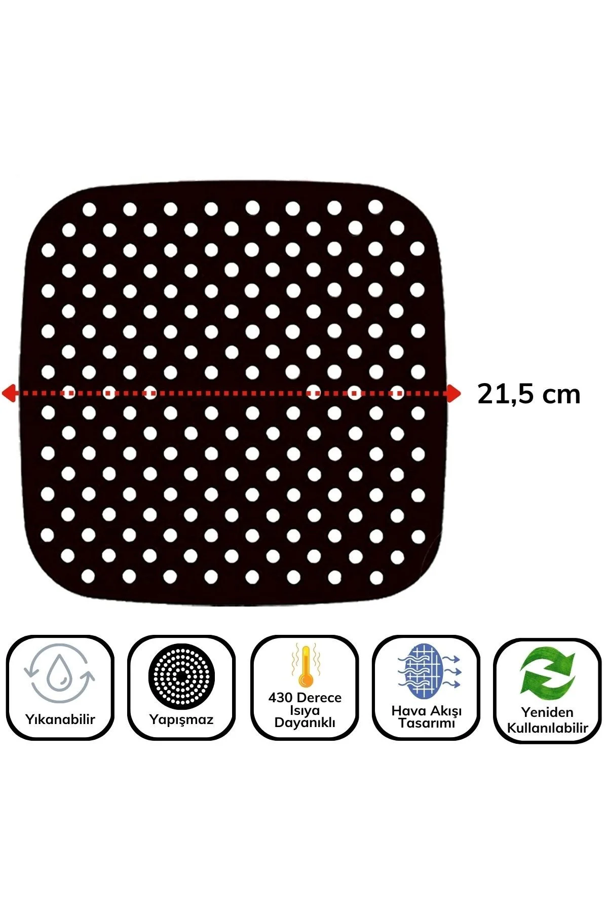 Siyah Isıya Dayanıklı Yıkanılabilir Silikon Fırın Ve Airfryer Kare Model Pişirme Matı 21,5 Cm (4741) - Just Cheap Store Görsel 5