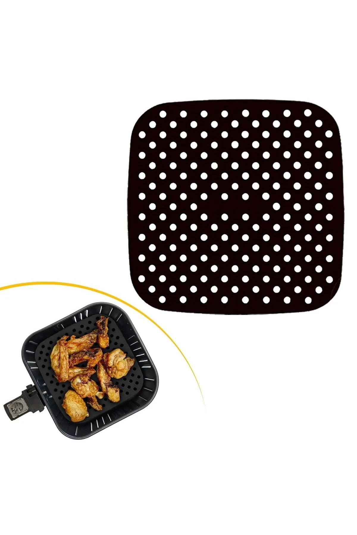 Siyah Isıya Dayanıklı Yıkanılabilir Silikon Fırın Ve Airfryer Kare Model Pişirme Matı 21,5 Cm (4741)