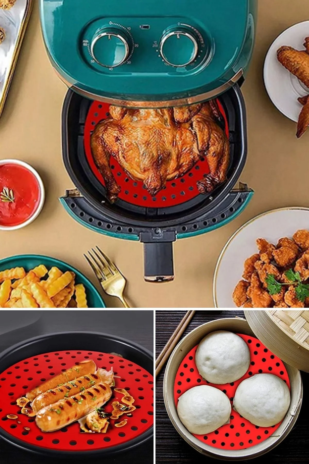 Siyah Isıya Dayanıklı Yıkanılabilir Silikon Fırın Ve Airfryer Yuvarlak Model Pişirme Matı 20 Cm (474 - Just Cheap Store Görsel 2