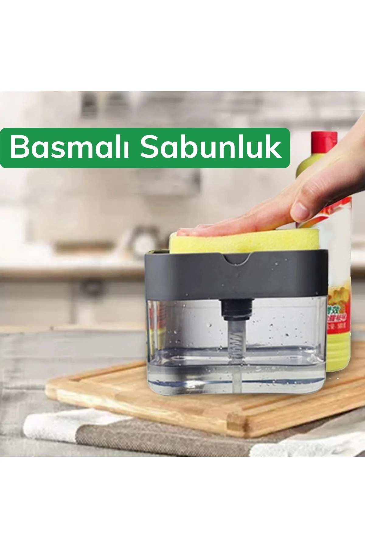 İkisi Bir Arada Basmalı Pratik Sıvı Sabunluk Pompası ve Bulaşık Yıkama Süngeri Haznesi (4741) - Just Cheap Store Görsel 5