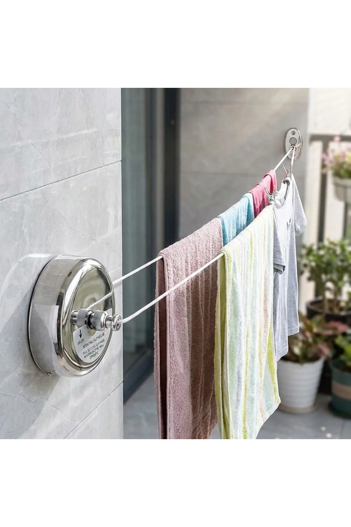 Paslanmaz Çelik Geri Çekilebilir Çamaşır İpi – Duvar Tipi Duvara Monte Banyo,Balkon,Bahçe Çamaşır Ku - Just Cheap Store Görsel 2