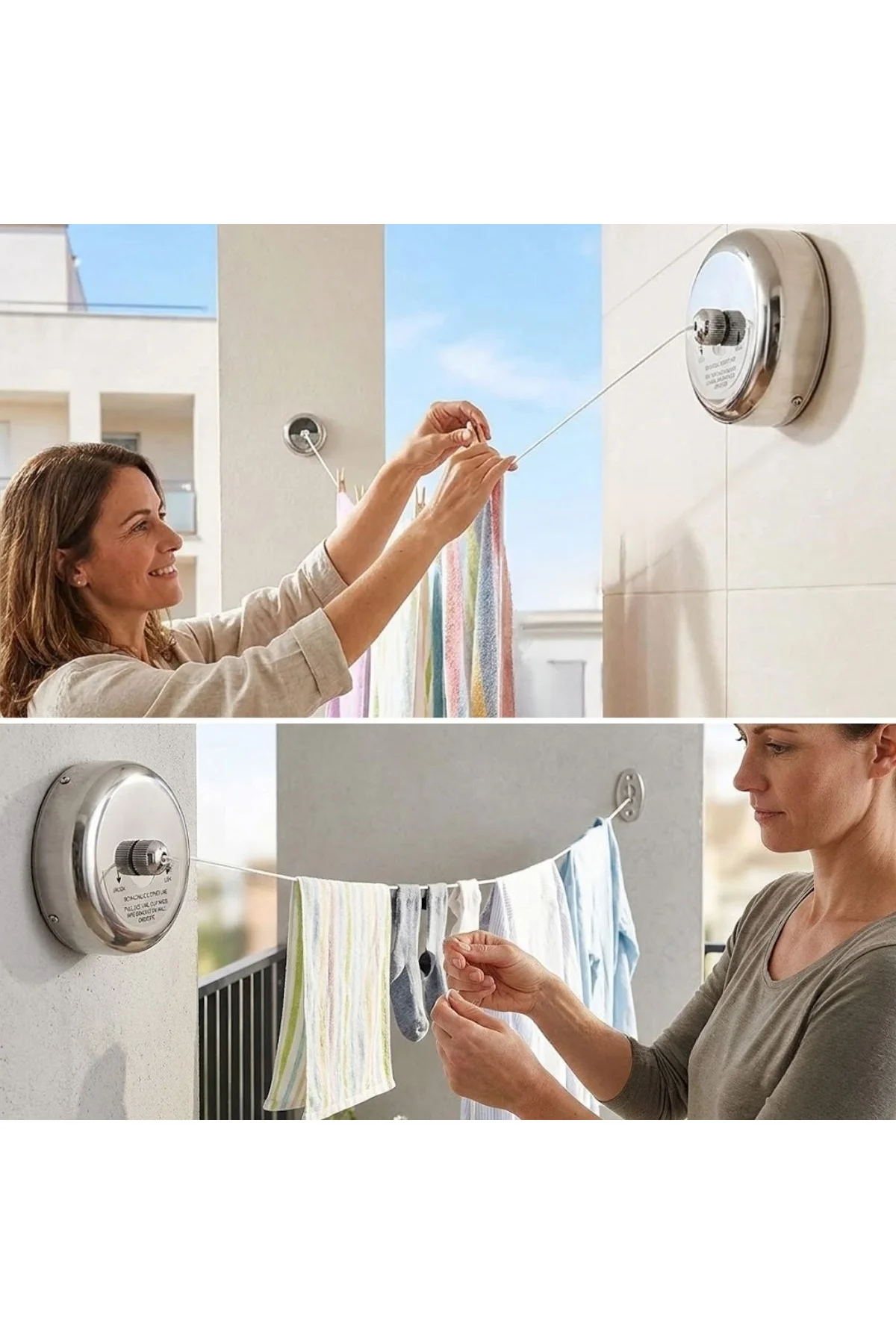 Paslanmaz Çelik Geri Çekilebilir Çamaşır İpi – Duvar Tipi Duvara Monte Banyo,Balkon,Bahçe Çamaşır Ku - Just Cheap Store Görsel 3