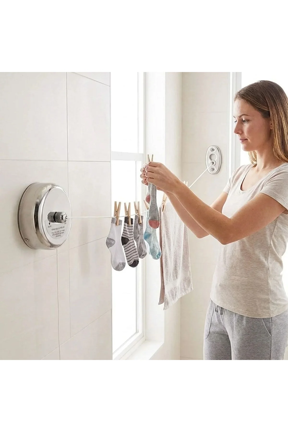 Paslanmaz Çelik Geri Çekilebilir Çamaşır İpi – Duvar Tipi Duvara Monte Banyo,Balkon,Bahçe Çamaşır Ku - Just Cheap Store Görsel 4
