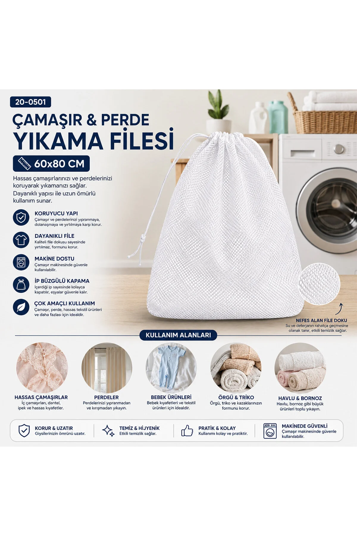 30 ADET 60X80CM ÇAMAŞIR - PERDE YIKAMA FİLESİ (4741) - Just Cheap Store Görsel 2