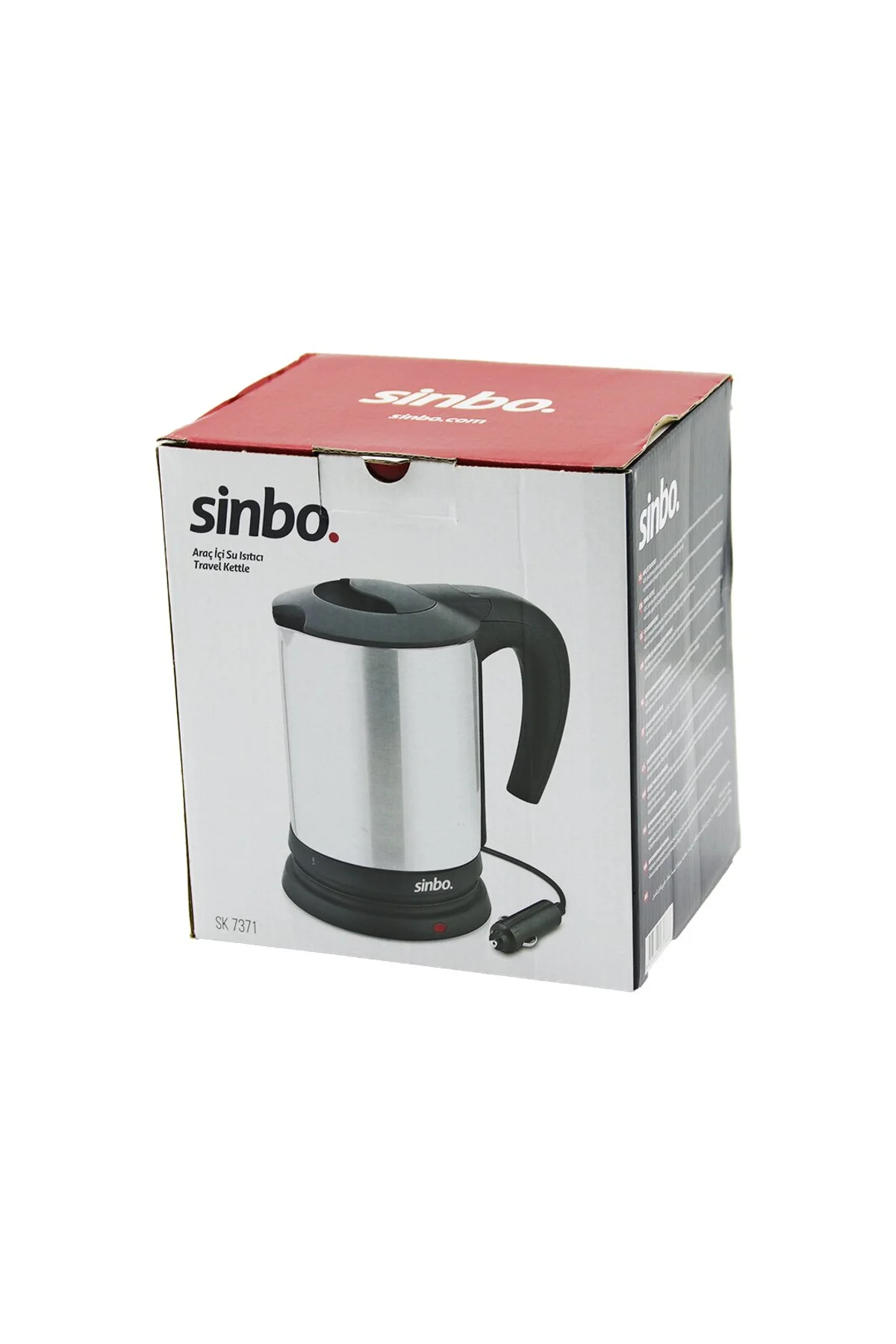 SİNBO SK-7371 12V ARAÇ İÇİ KETTLE PASLANMAZ ÇELİK SU ISITICISI 0.8LT 120W ÇAKMAKLIK FİŞLİ PLASTİK KA