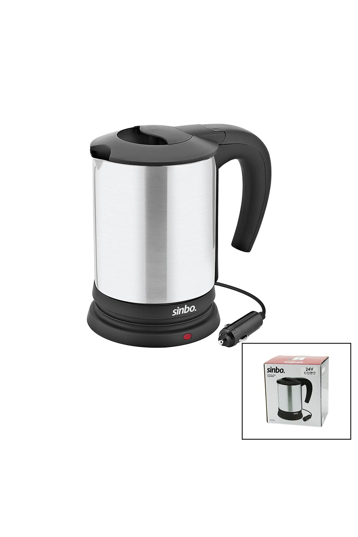 SİNBO SK-8034 24V ARAÇ İÇİ KETTLE PASLANMAZ ÇELİK SU ISITICISI 0.8LT 200W ÇAKMAKLIK FİŞLİ PLASTİK KA