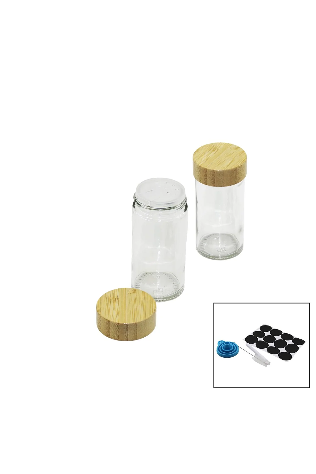 12 PCS TAKIM YUVARLAK CAM BAHARATLIK - TUZLUK BAMBU KAPAKLI