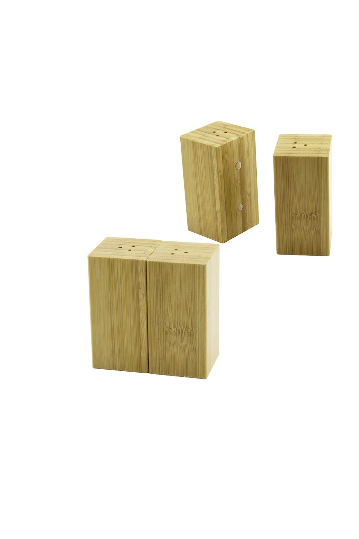 4.5X5CM--Y:9CM 2PCS MIKNATISLI İKİZ AHŞAP BAMBU BAHARATLIK - TUZLUK (4741)