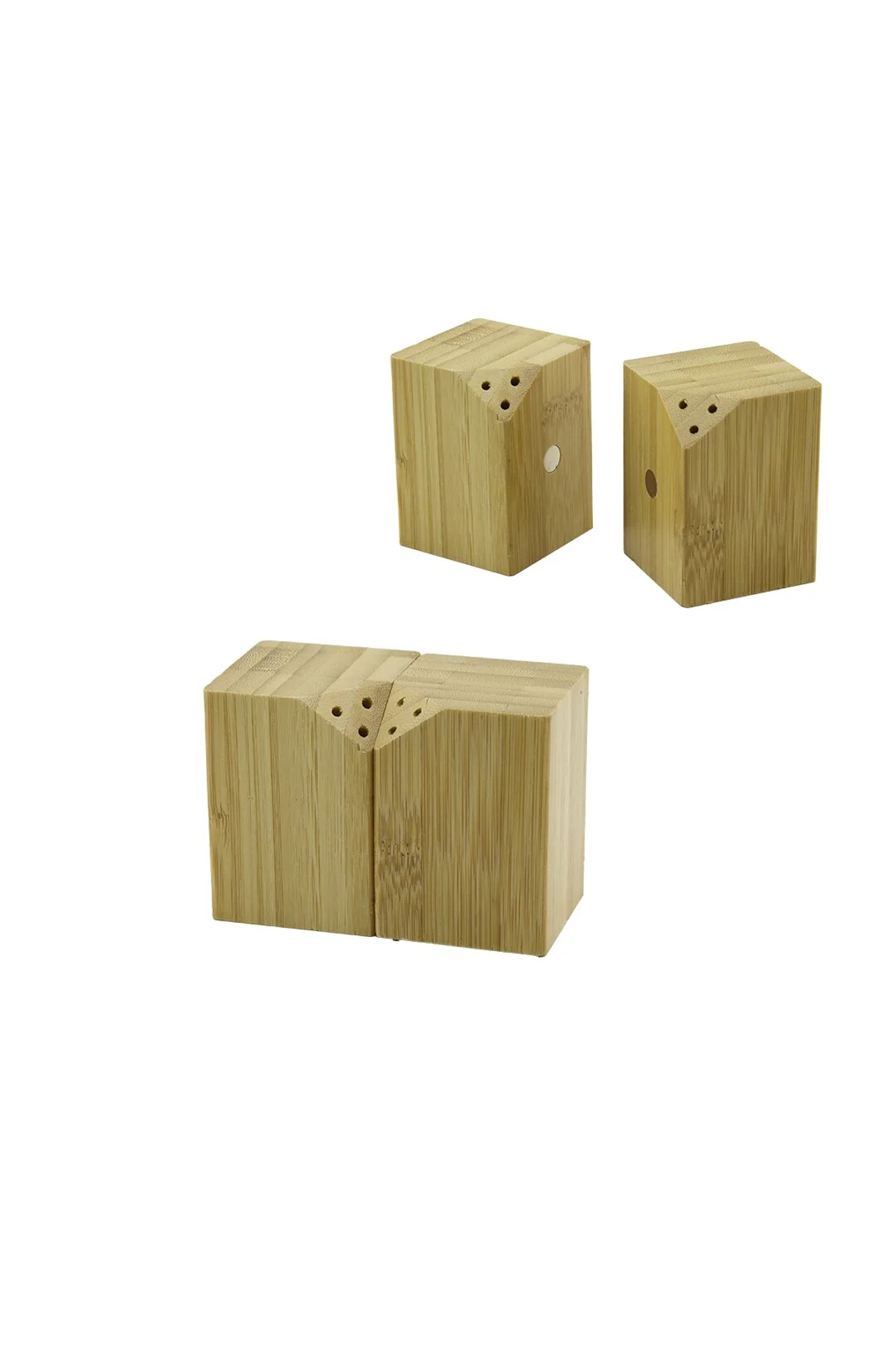 5X5CM--Y:7CM 2PCS MIKNATISLI İKİZ AHŞAP BAMBU BAHARATLIK - TUZLUK (4741)