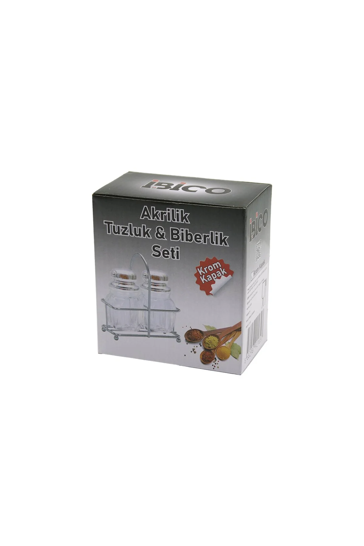 2PCS KROM KAPAK AKRİLİK TUZLUK - BİBERLİK - BAHARATLIK METAL STANDLI KARE - KÖŞELİ (4741)