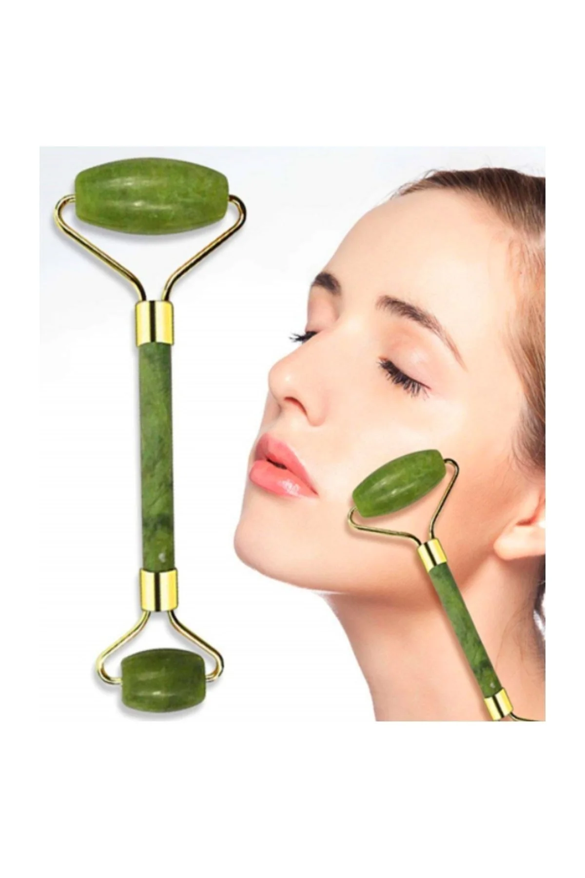 Özel Süngerli Kutusunda Kırılmaz Çift Taraflı 2li Cilt Yüz Masaj Aleti Jade Roller Yeşim Taşı (4741) - Just Cheap Store Görsel 4