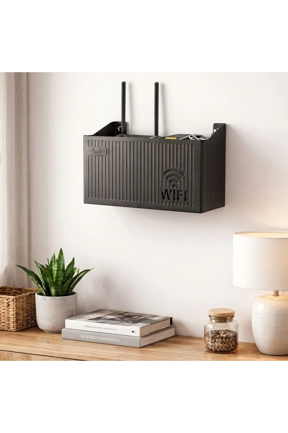 Duvar Tipi Wi-Fi Modem Saklama Kutusu(Siyah) – Kablo Düzenleyici Router Raf Organizer (4741) - Just Cheap Store Görsel 4