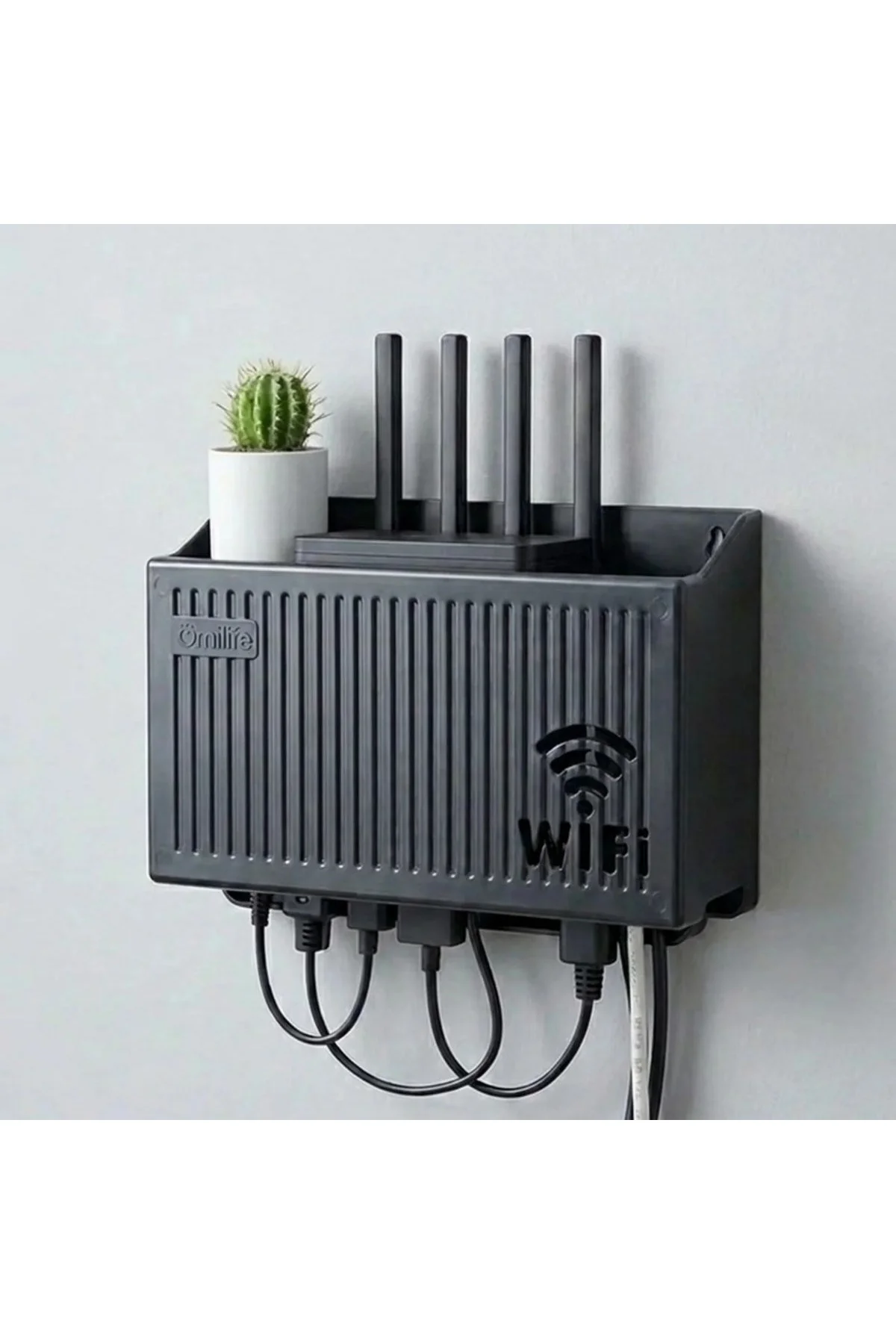 Duvar Tipi Wi-Fi Modem Saklama Kutusu(Siyah) – Kablo Düzenleyici Router Raf Organizer (4741)