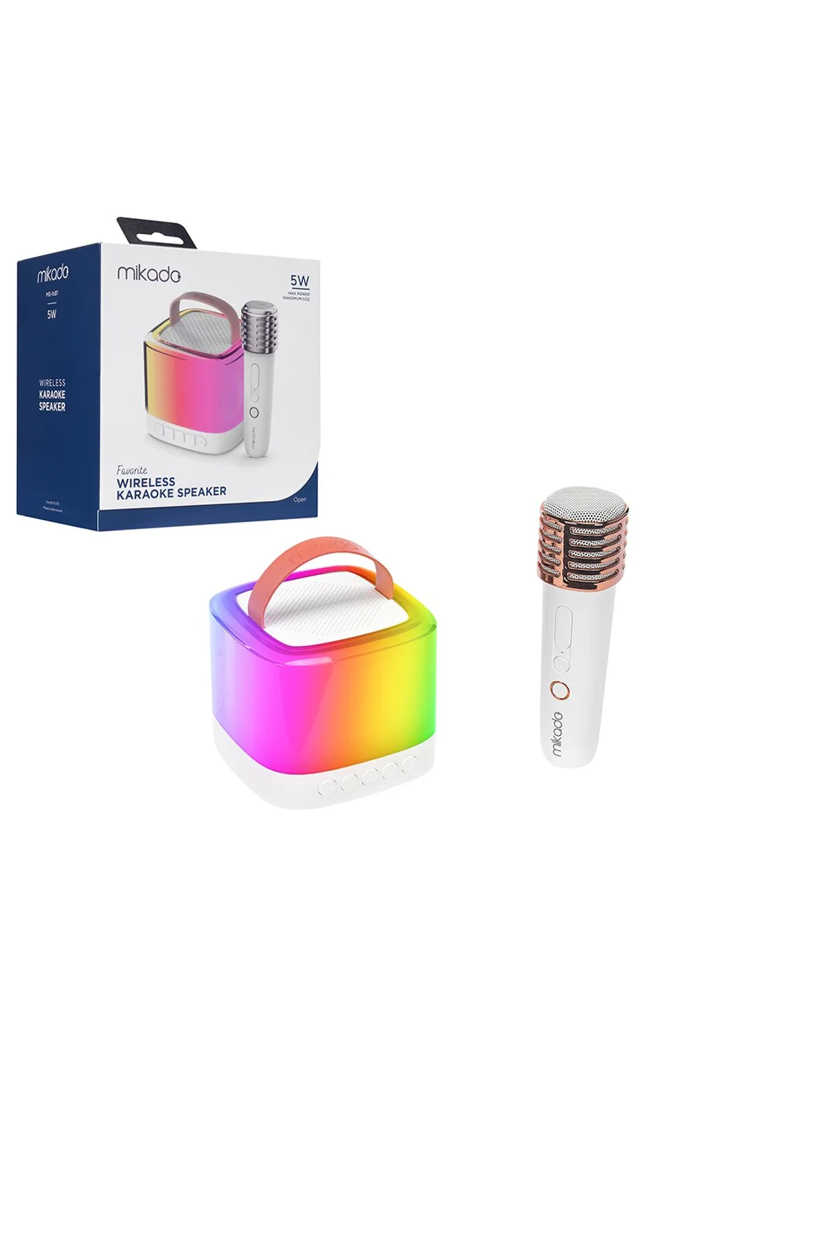 BEYAZ KARAOKE MİKROFONLU WİRELESS HOPARLÖR - SPEAKER IŞIKLI USB ŞARJLI BT - TF CARD - AUX 5W (4741)