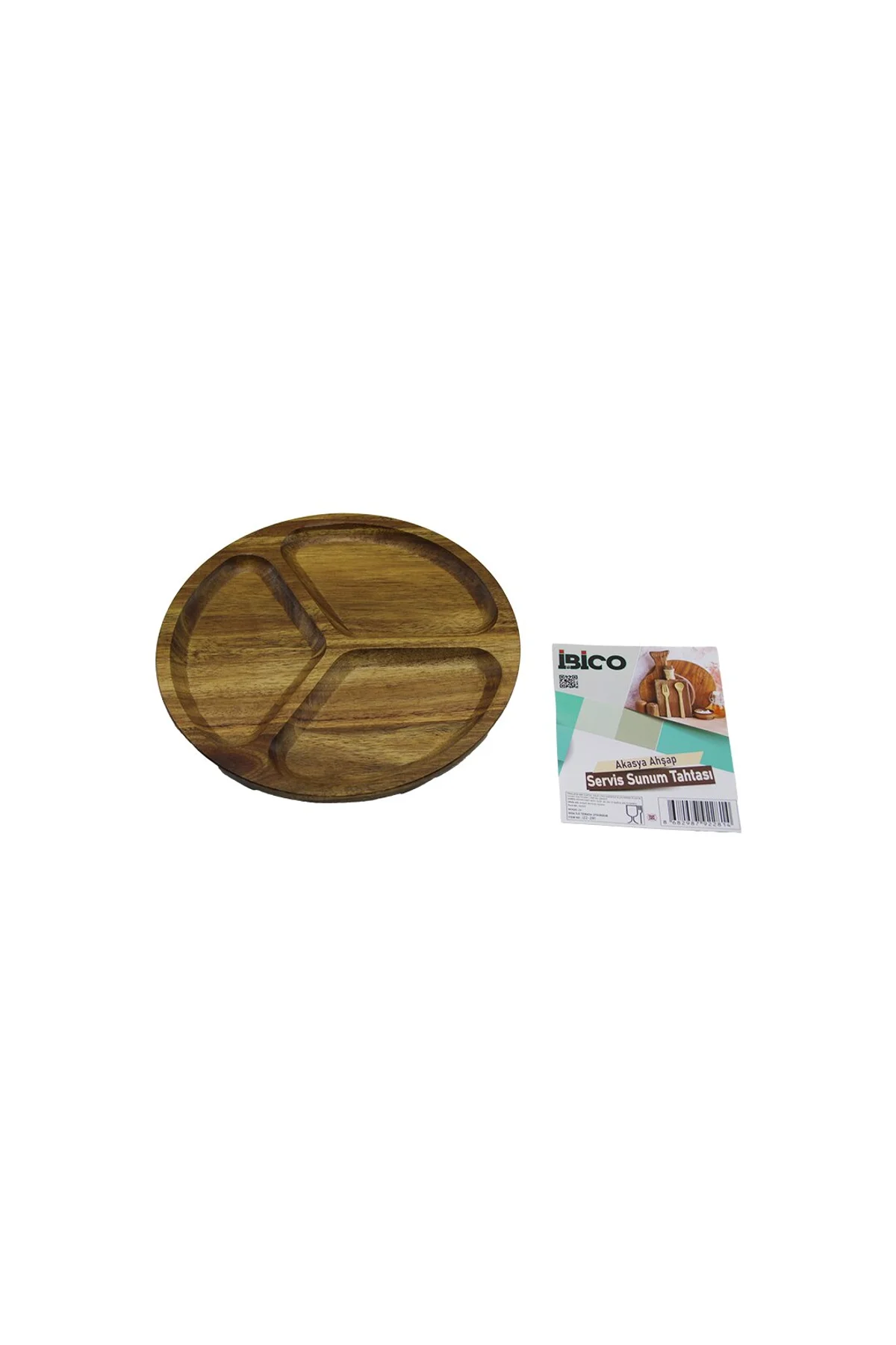 AKASYA YUVARLAK 3 BÖLMELİ AHŞAP SERVİS SUNUM TEPSİ - TAHTASI 20 X 1.4CM (4741)