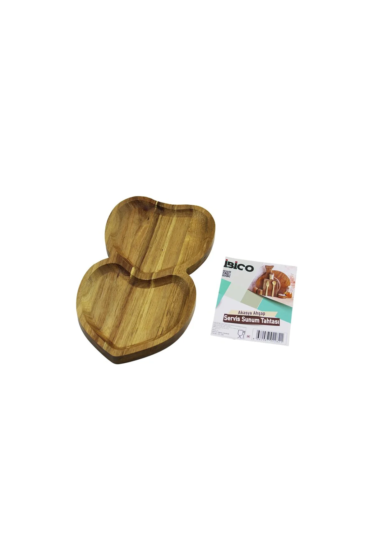 AKASYA KALPLİ 2 BÖLMELİ AHŞAP SERVİS SUNUM TEPSİ - TAHTASI 25 X 14 X 1.4CM (4741)