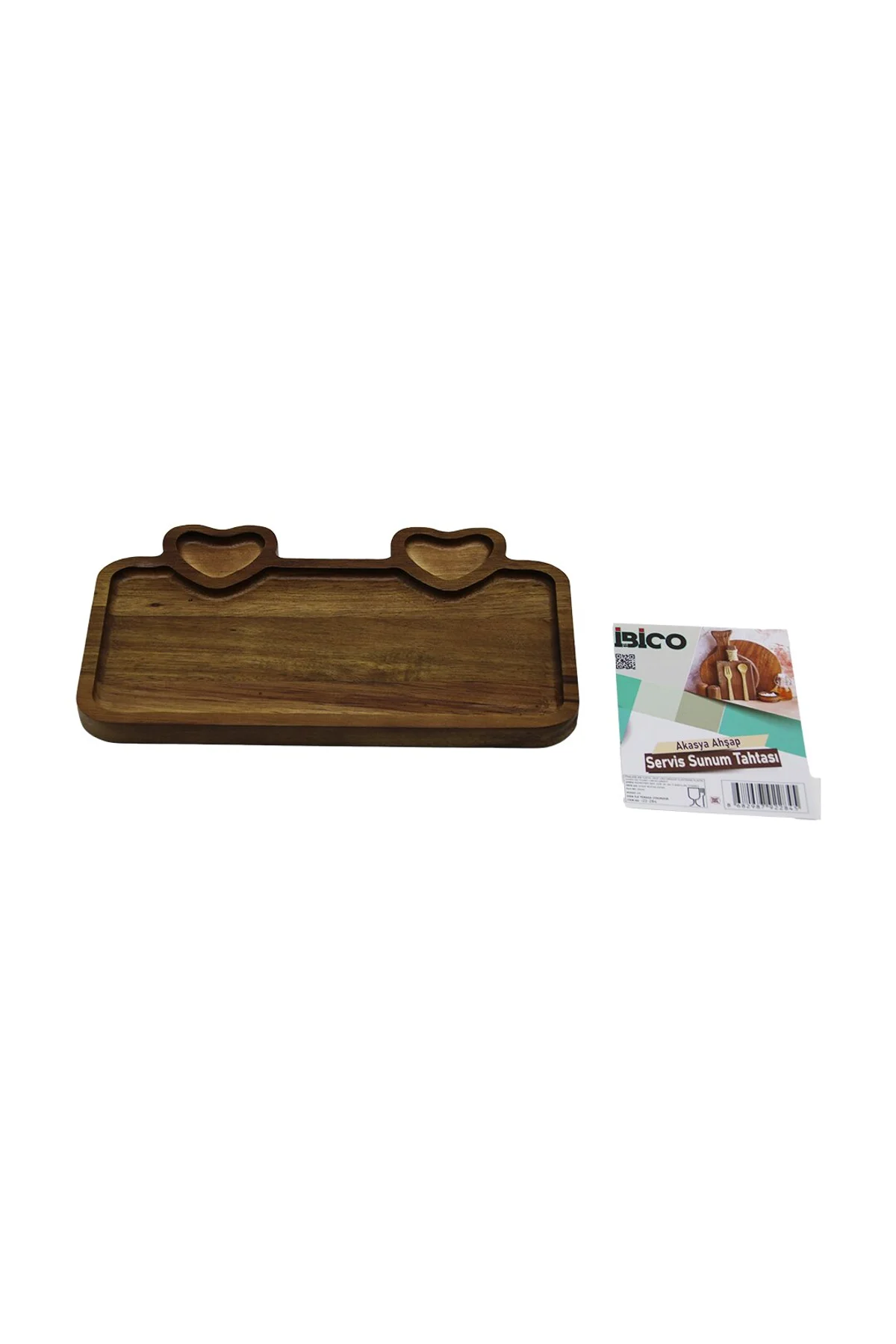 AKASYA DİKDÖRTGEN 3 BÖLMELİ=2İN1 KALP BÖLME+1 AHŞAP SERVİS SUNUM TEPSİ - TAHTASI 25 X 14 X 1.4CM (47