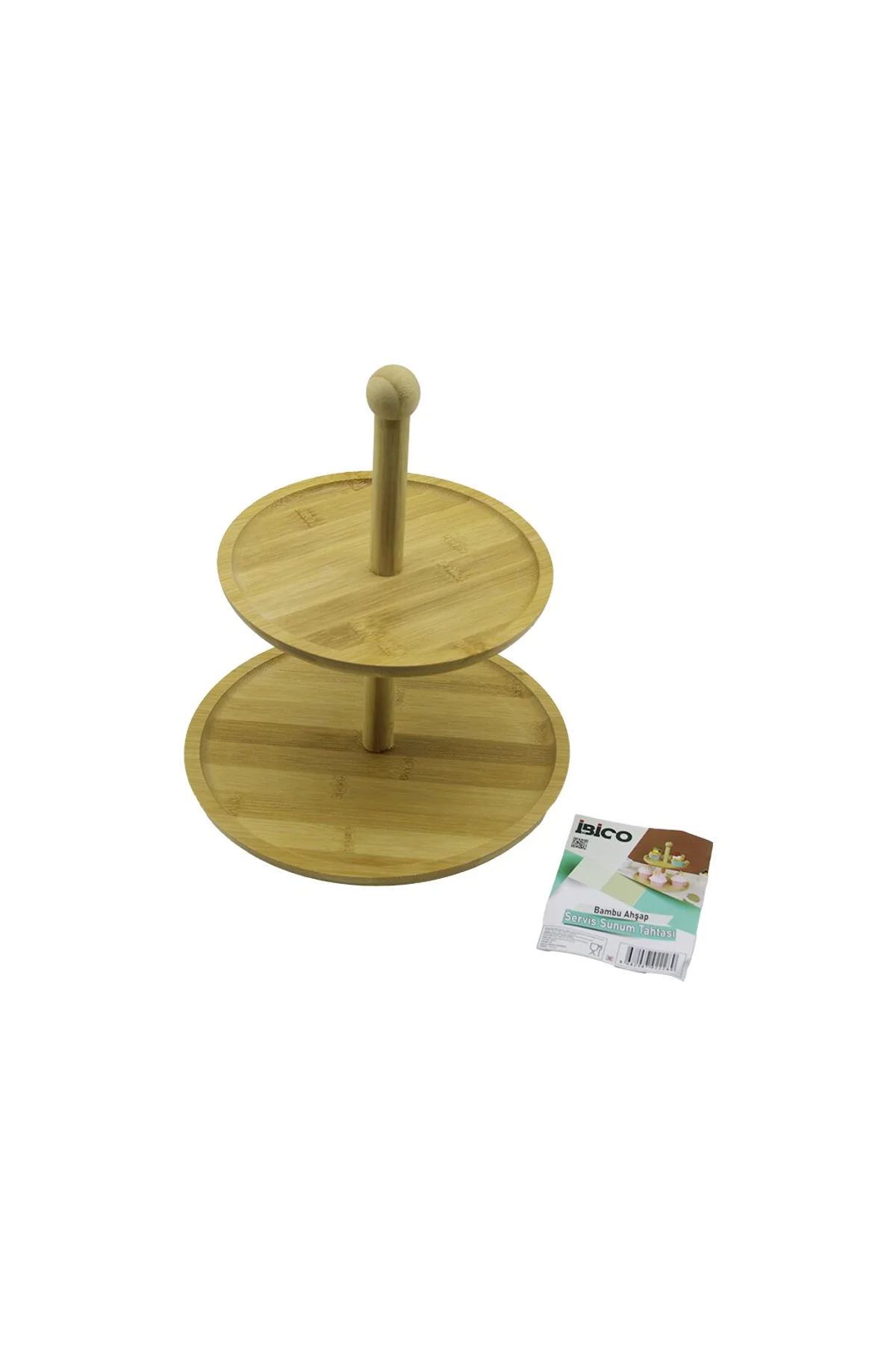 YUVARLAK 2 KATLI AHŞAP - BAMBU SERVİS SUNUM TAHTASI ÇAP: 20CM -- ÇAP:25CM (4741)