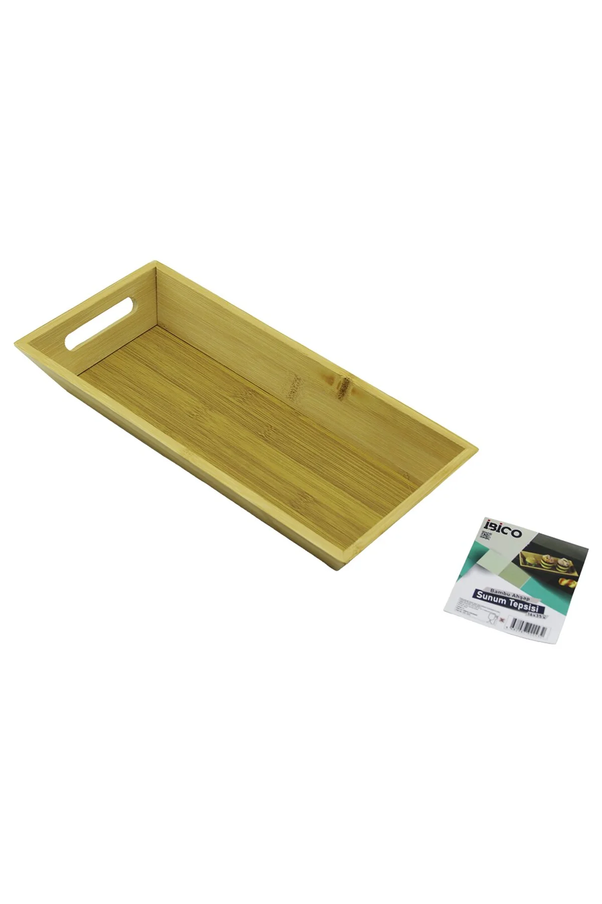 DİKDÖRTGEN=16X35CM DERİN=4.5CM AHŞAP BAMBU SUNUM TEPSİSİ ÇİFT OYMA KULPLU (4741)