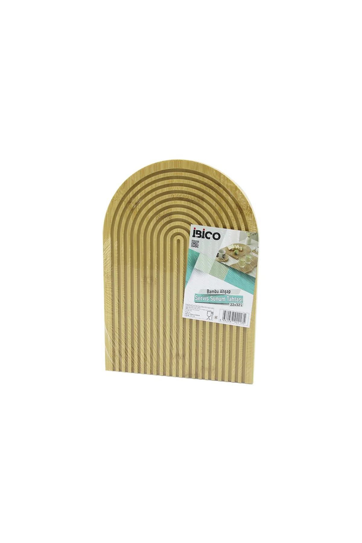 YARIM DAİRE ÇİFT TARAFLI=DÜZ - KANALLI AHŞAP BAMBU SUNUM TEPSİ 22X32CM (4741)