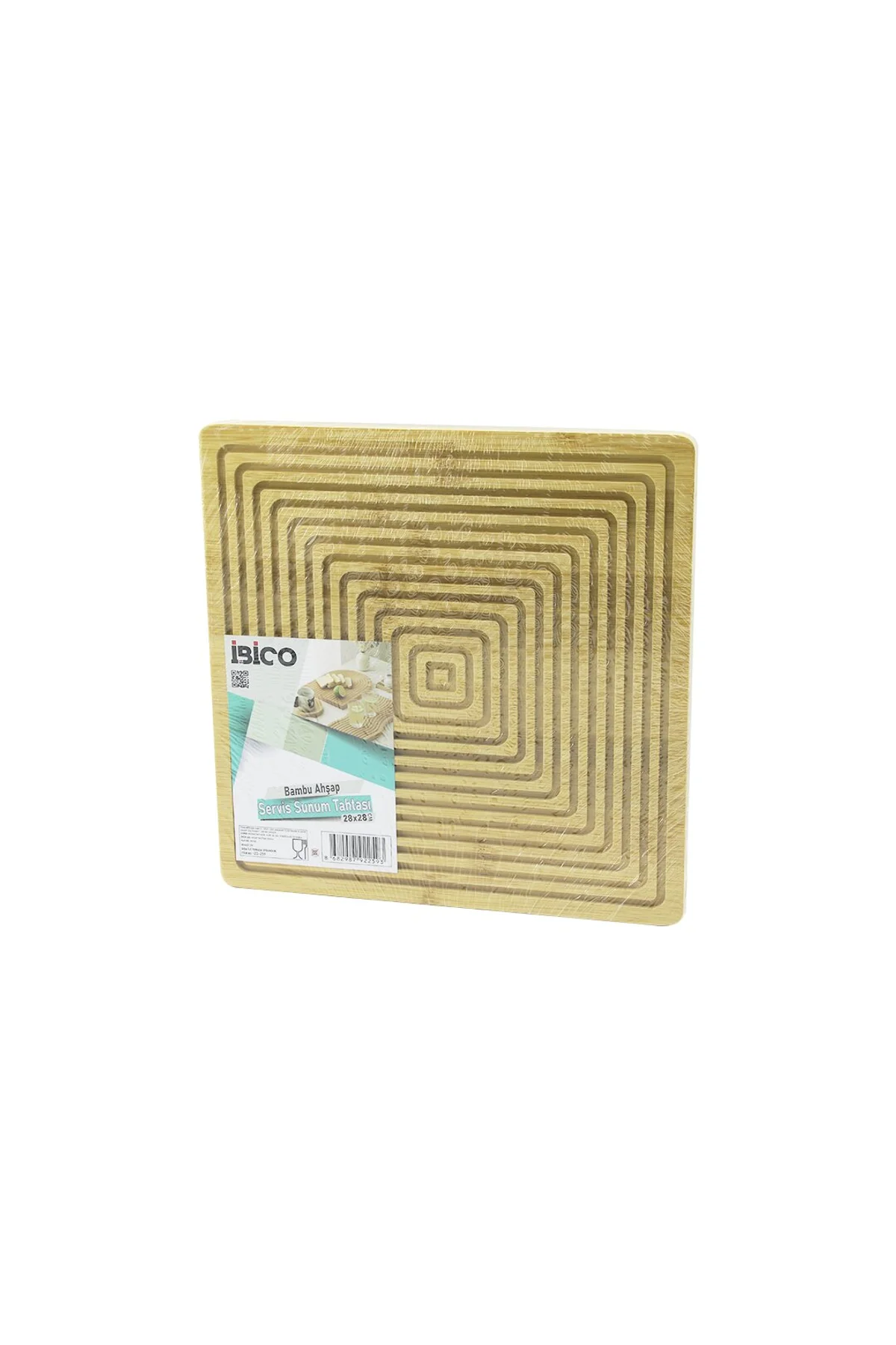 KARE ÇİFT TARAFLI=DÜZ - KANALLI AHŞAP BAMBU SUNUM TEPSİ 28X28CM (4741)