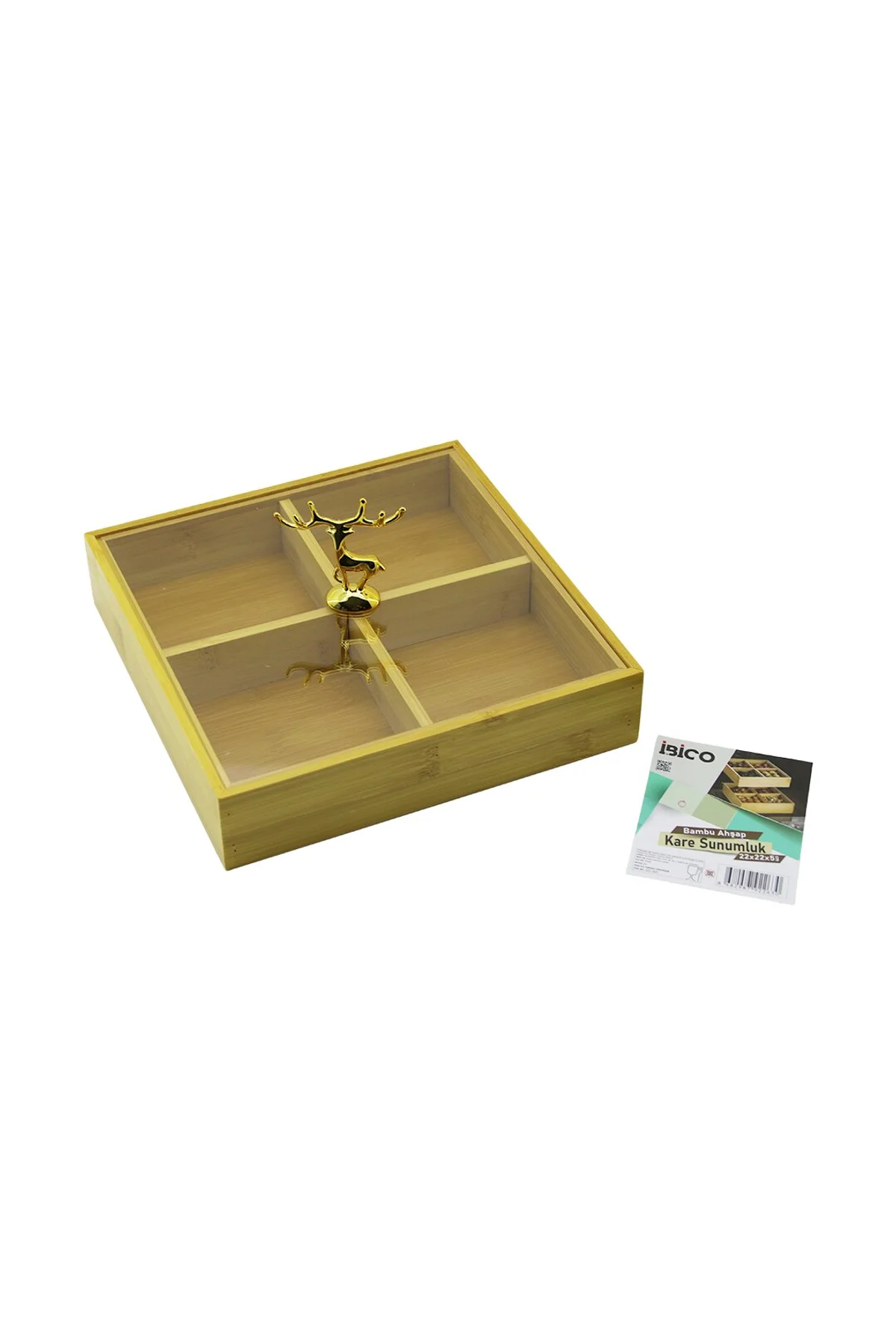 KARE 4 BÖLMELİ=2IN1=BÖLMESİZ ÇOK AMAÇLI KUTU AHŞAP BAMBU SERVİS SUNUM TEPSİ - TAHTASI 22X22X5CM (474