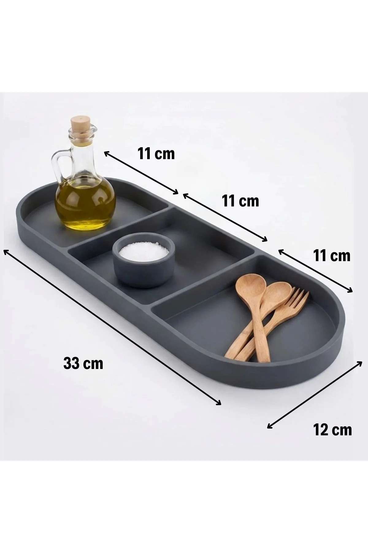 Çok Amaçlı 3 Bölmeli Gri Silikon Altlık – Yağdanlık ve Sunum Organizeri (4741) - Just Cheap Store Görsel 5