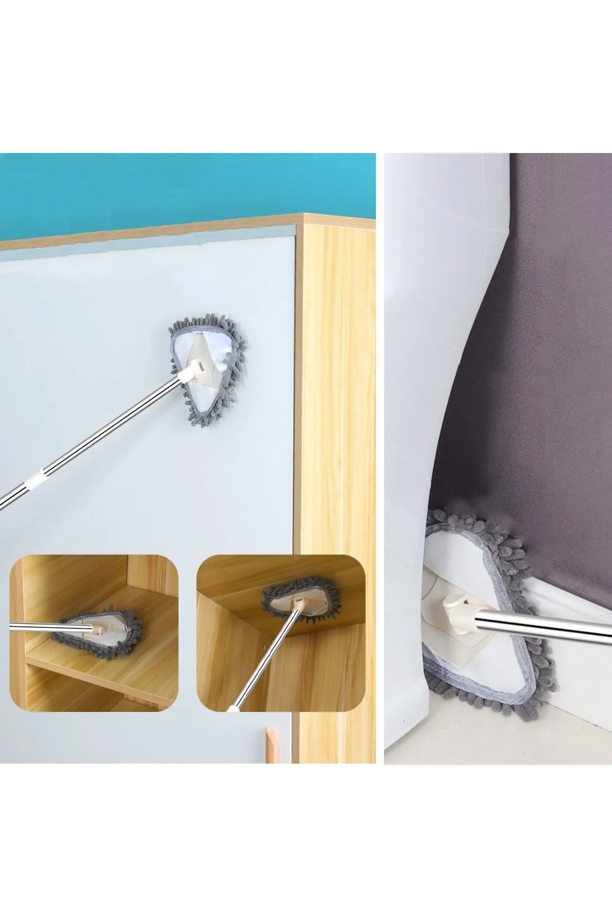 Teleskopik Saplı 150 cm Üçgen Mop Cam Duvar Tavan Fayans Parke Temizleyici Mop (4741) - Just Cheap Store Görsel 5