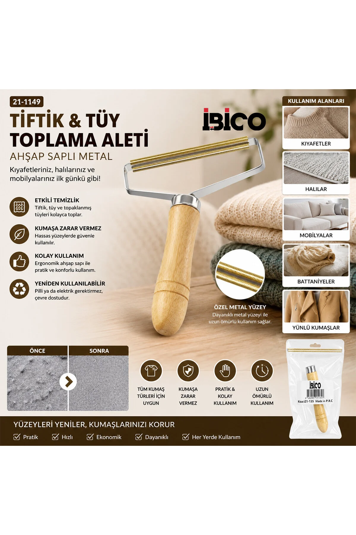 AHŞAP SAPLI METAL TİFTİK TÜY TOPLAMA (4741) - Just Cheap Store Görsel 2