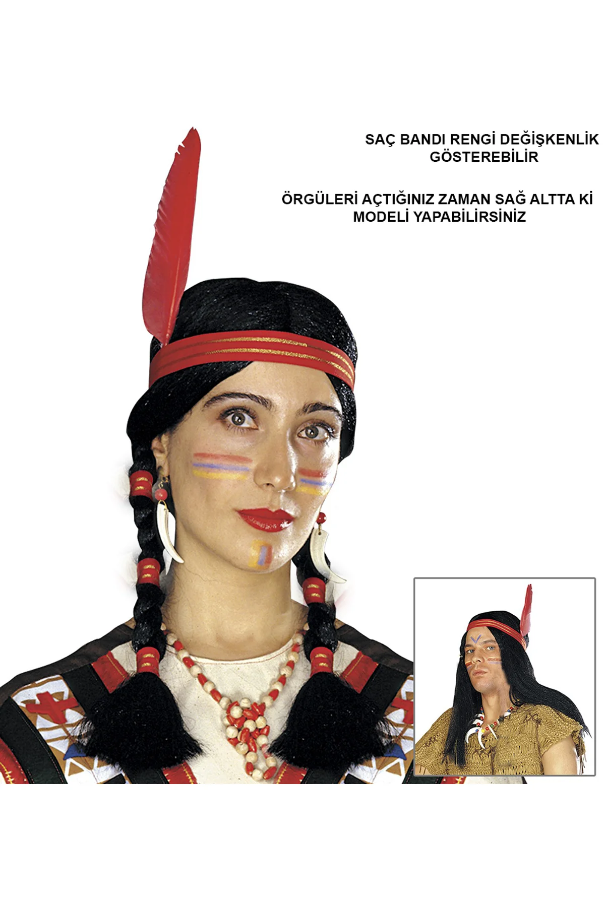 Tüylü Örgülü Hint Peruğu Kızılderili Peruğu (4741)