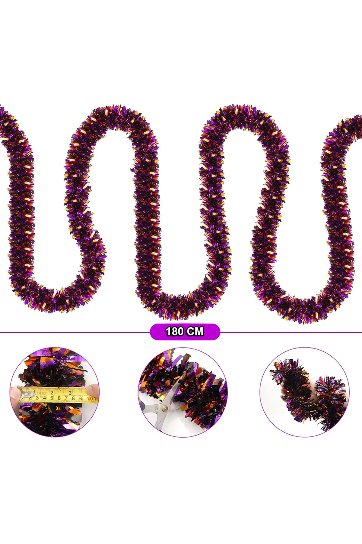 Mor Turuncu Renk 4 cm Genişlik Garland Çift Renk Sim Süs 180 cm (4741) - Just Cheap Store Görsel 2