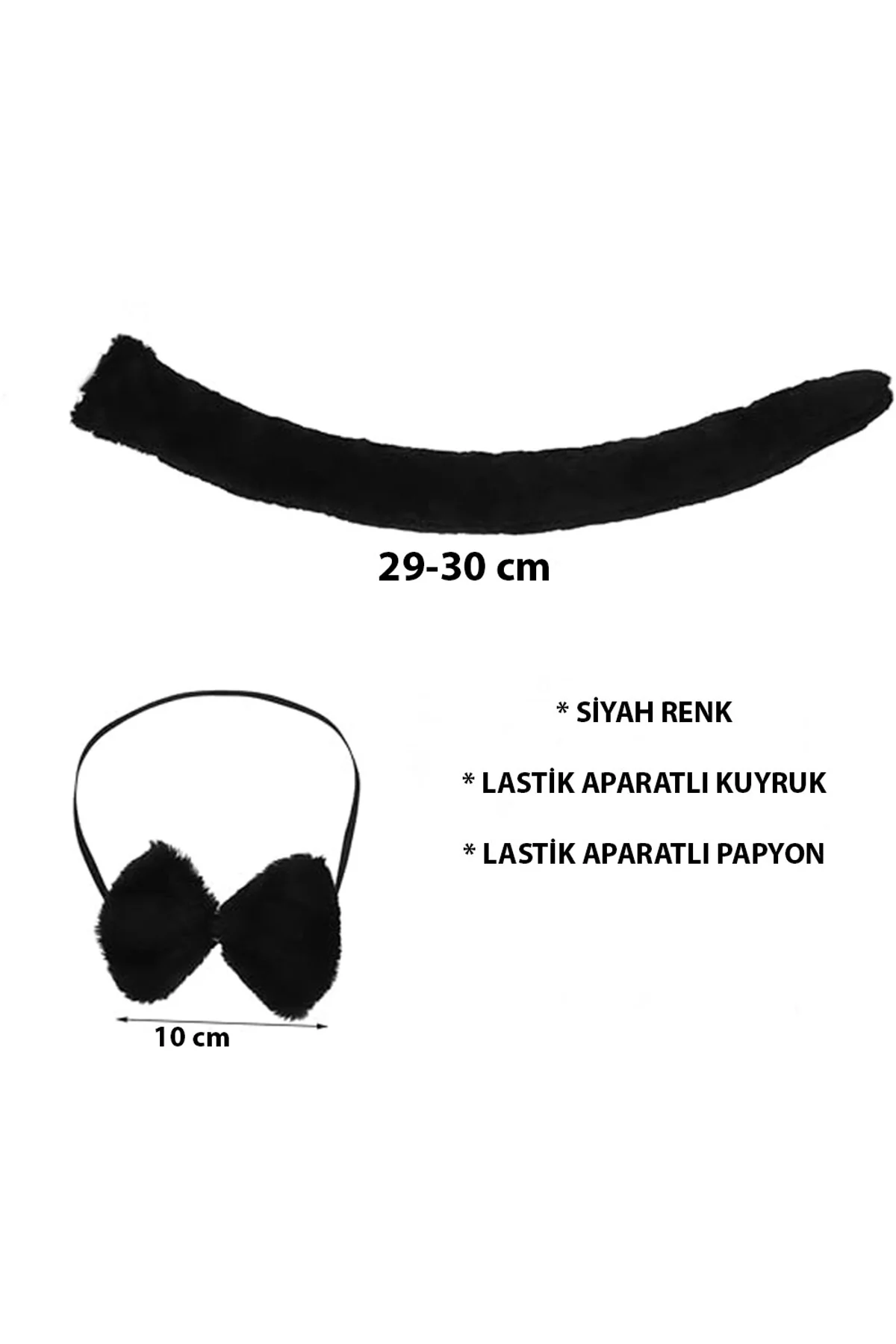 Peluş Siyah Renk Kuyruk ve Papyon Yetişkin Çocuk Uyumlu (4741)