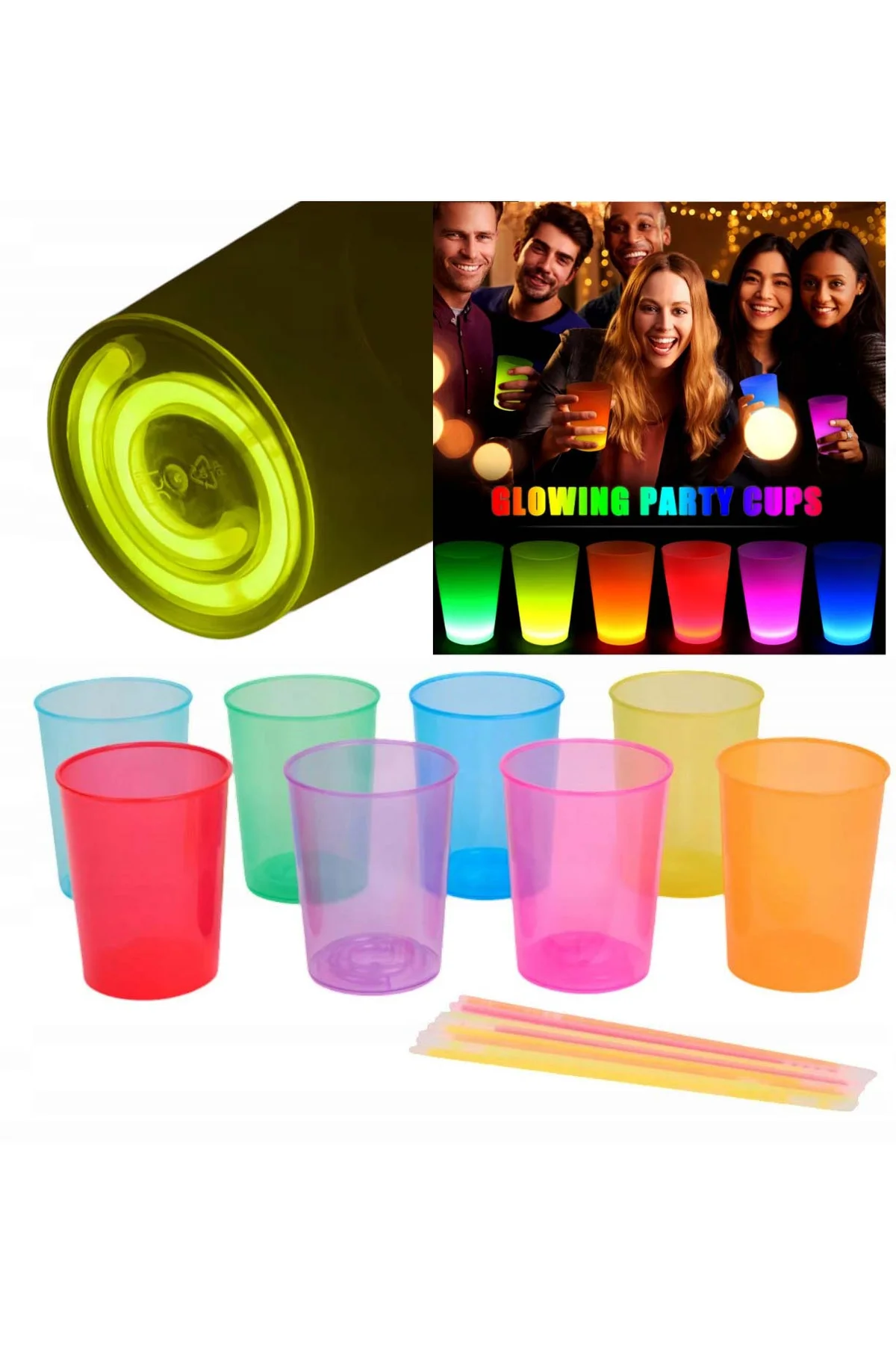 Karanlıkta Yanan Gece Işığı Mega Glow Bardaklar 8 Adet 8.5 x 10.5 cm (4741)