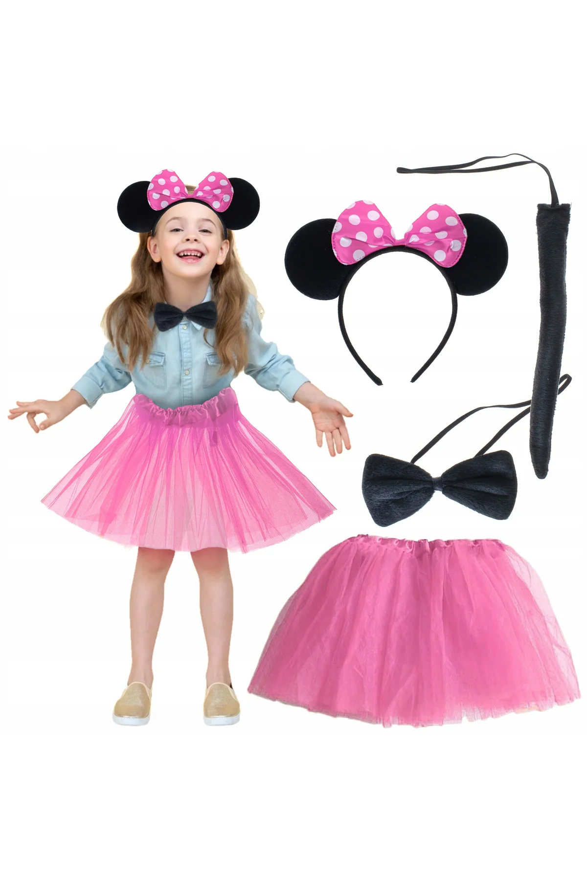 Minnie Kostüm Seti (Pembe Tütü Etek + Pembe Taç + Papyon + Kuyruk) (4741)