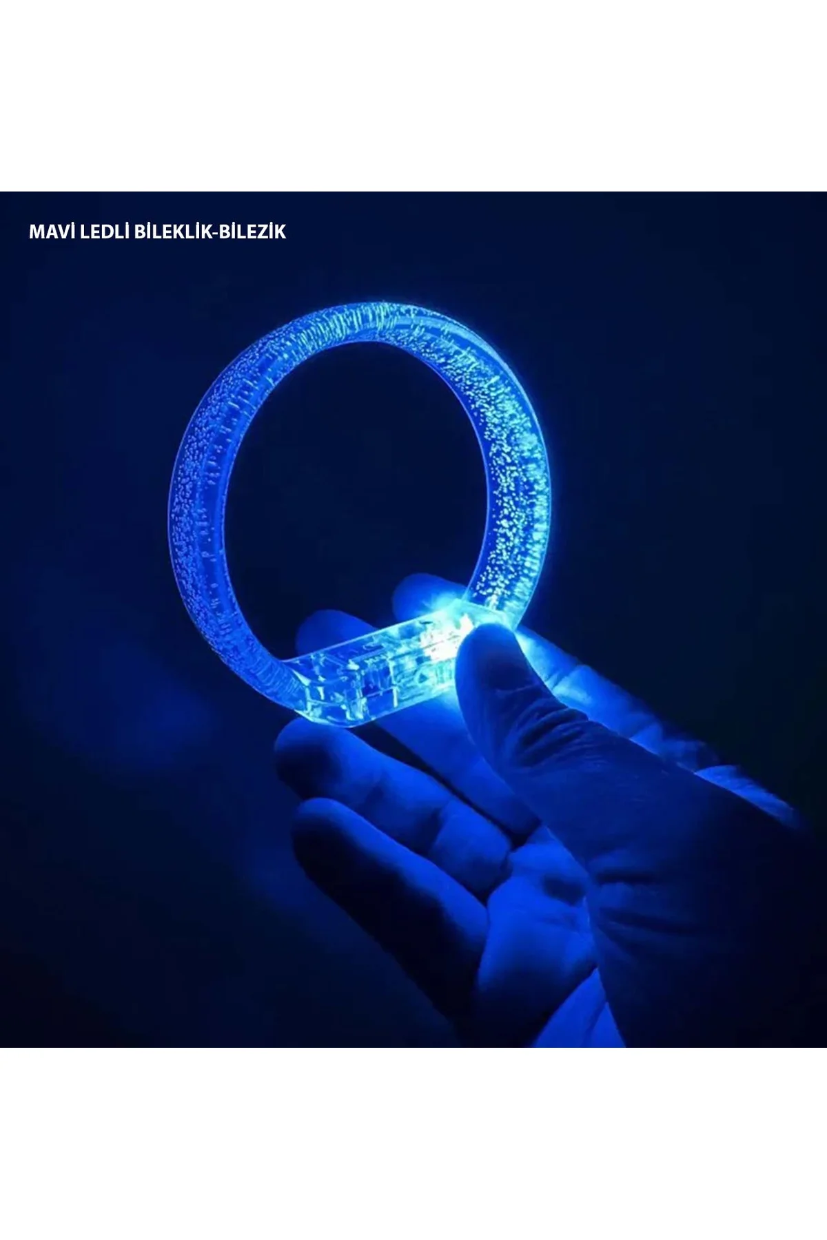 Mavi Led Işıklı Baskı Yapılabilen Pilli Bileklik Bilezik 1,5 cm Genişlik (4741)