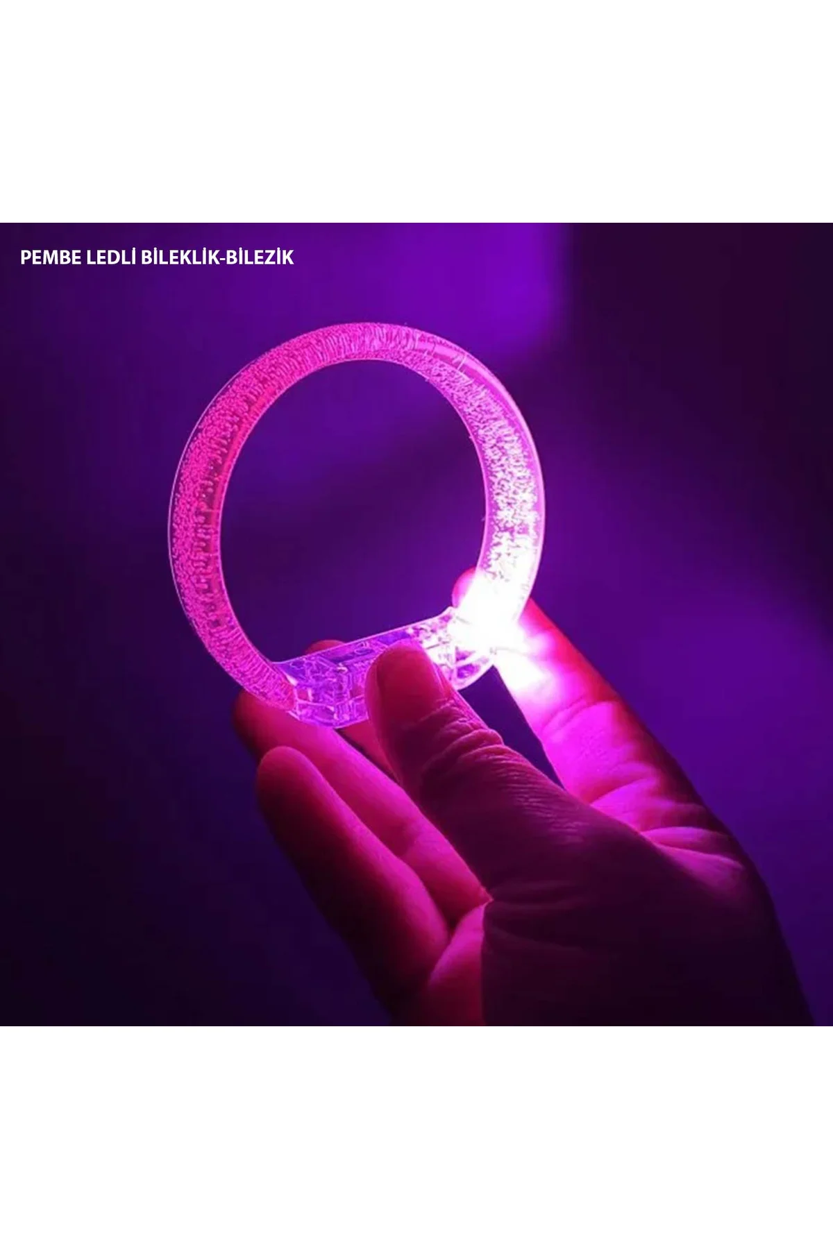 Pembe Led Işıklı Baskı Yapılabilen Pilli Bileklik Bilezik 1,5 cm Genişlik (4741)